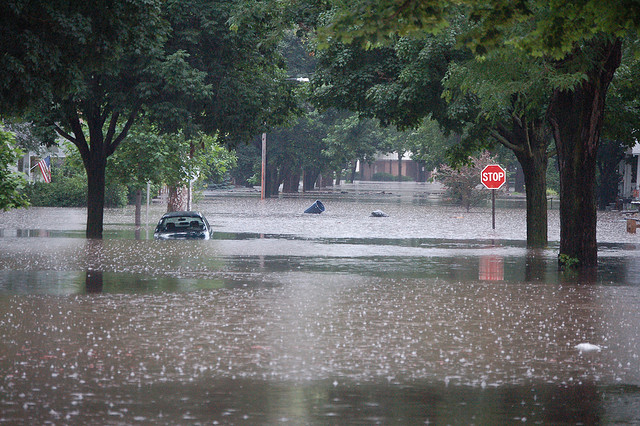 Flood on a residential street in America