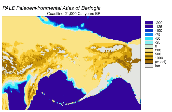 Gif displaying the changing landscape at the Bering Strait over the last 21,000 years