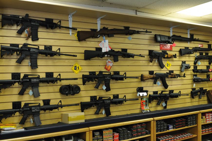 Guns on display in a store
