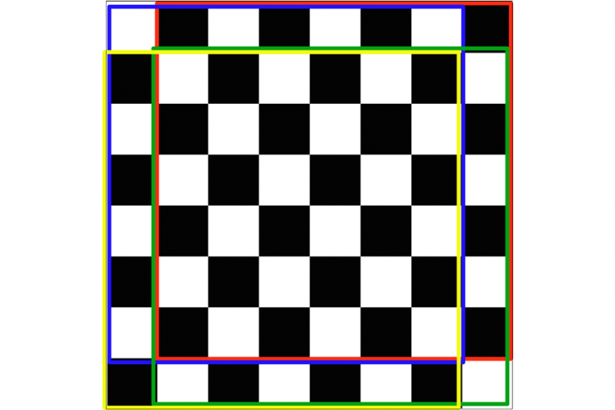 Checkerboard with the 4 seven by seven squares outlined