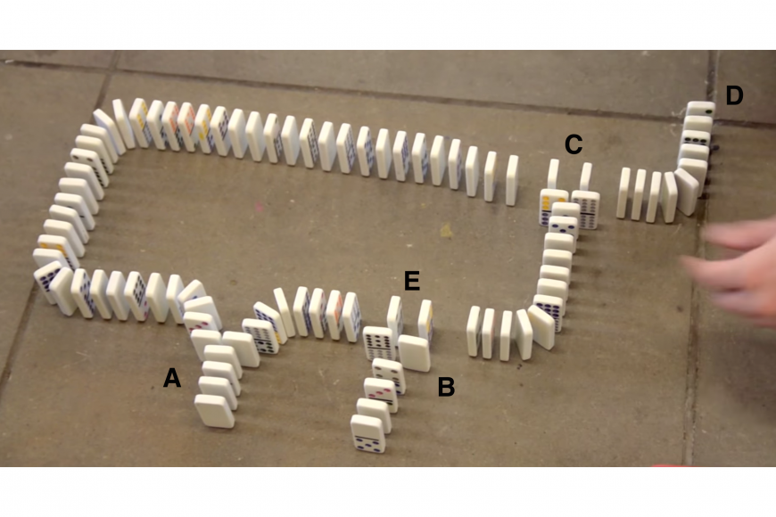 A basic binary circuit using dominoes