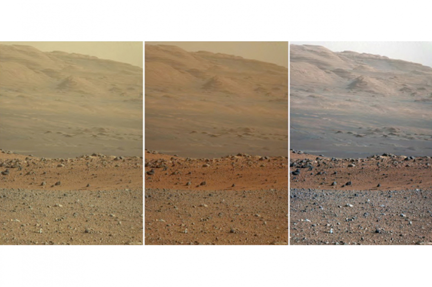 Three versions of the same view on the surface of Mars from NASA’s Curiosity rover.