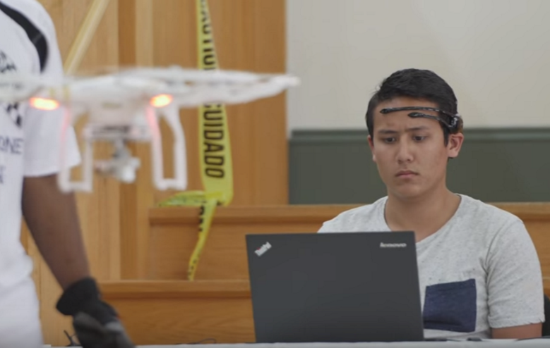 Student concentrates on moving a drone with his mind