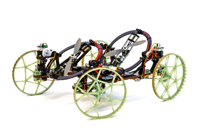 Four-wheeled robot with two propellors