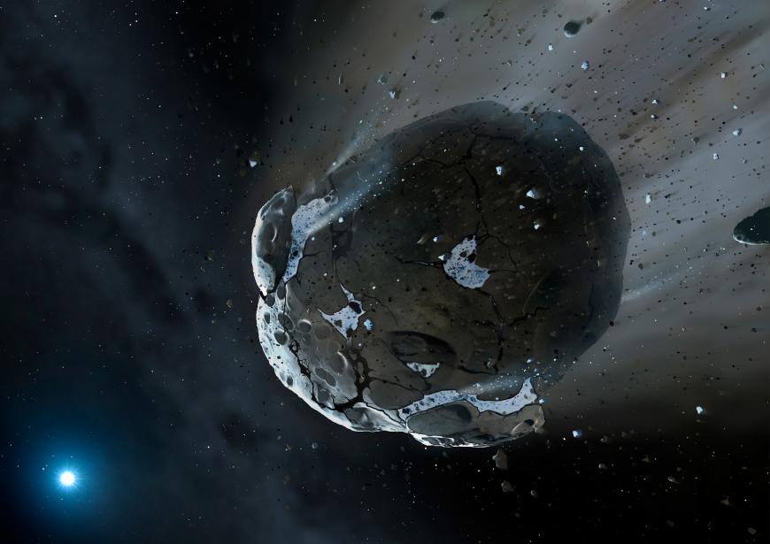 Artist&#039;s view of watery asteroid in white dwarf star system GD 61