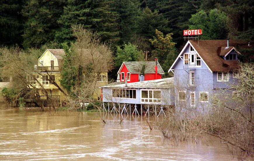 Flooding in the Russian River, California after El Niño storms