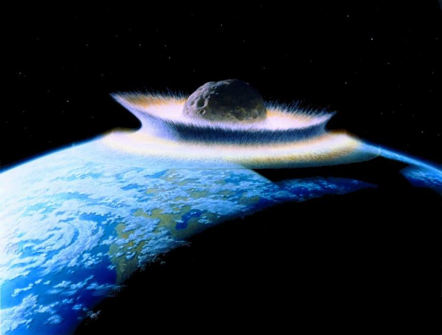 Planetoid crashing into primordial Earth. Artist&#039;s depiction.