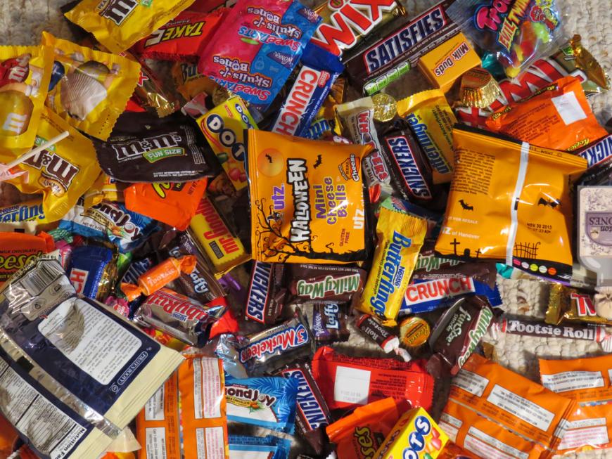 Halloween candies and chocolate bars