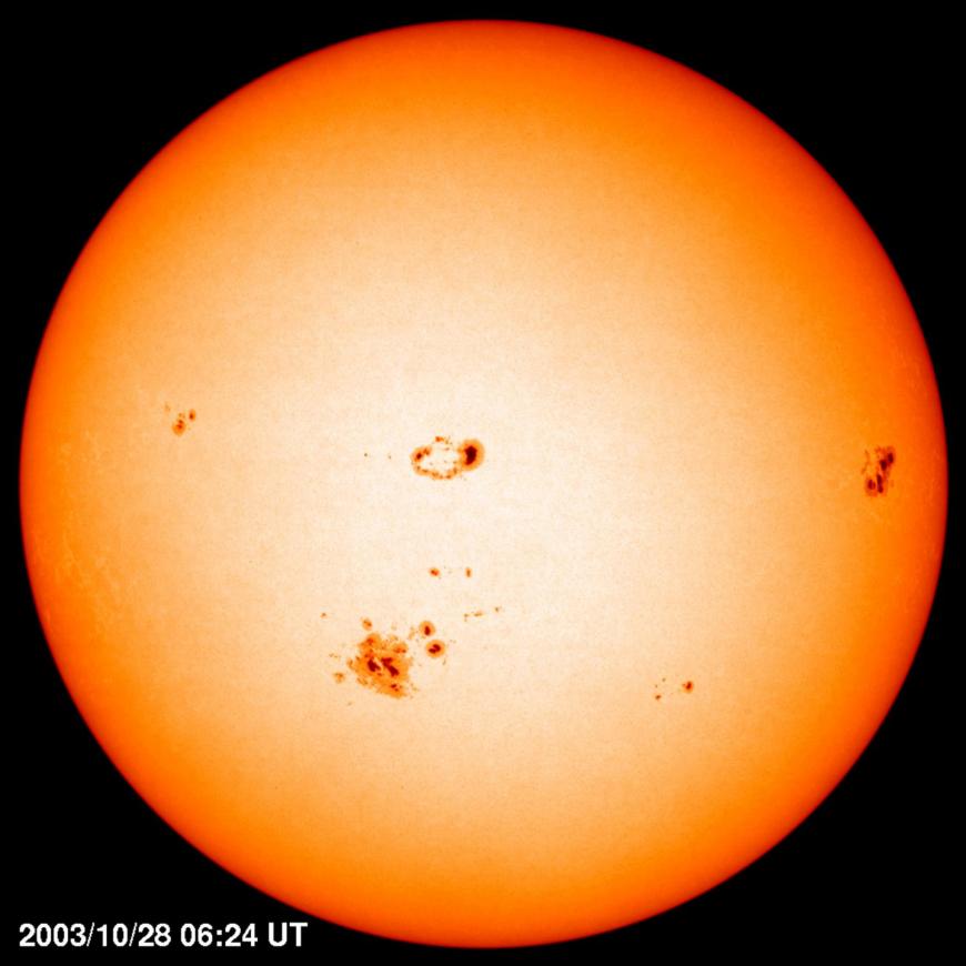 On our star, the Sun, the sunspots are seen in a belt around the equator. Sunspots are cool areas caused by the strong magnetic fields where the flow of heat is slowed.