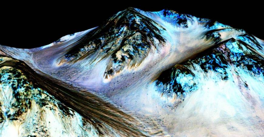 recurring slope lineae (RSL) flowing downhill on Mars are inferred to have been formed by contemporary flowing water.