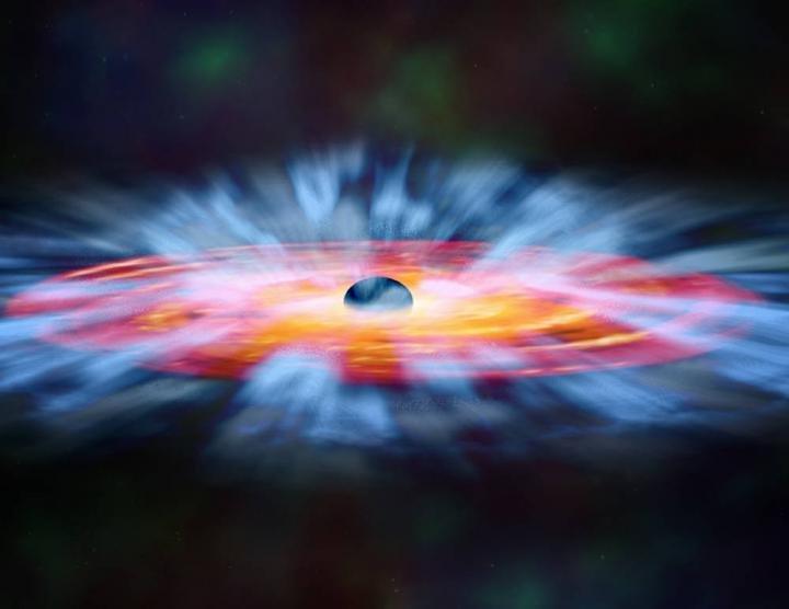 Artist&#039;s illustration of turbulent winds of gas swirling around a black hole.