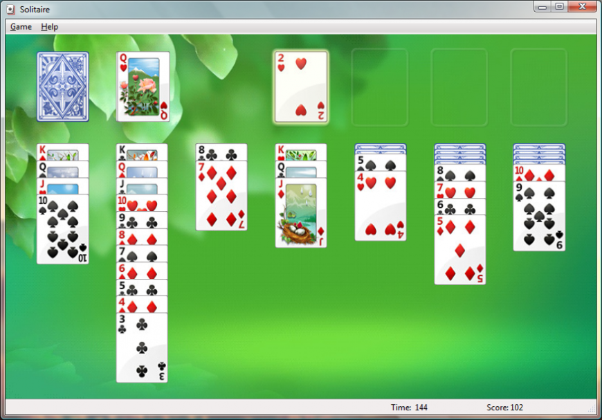 Screenshot of solitaire game on Windows Vista