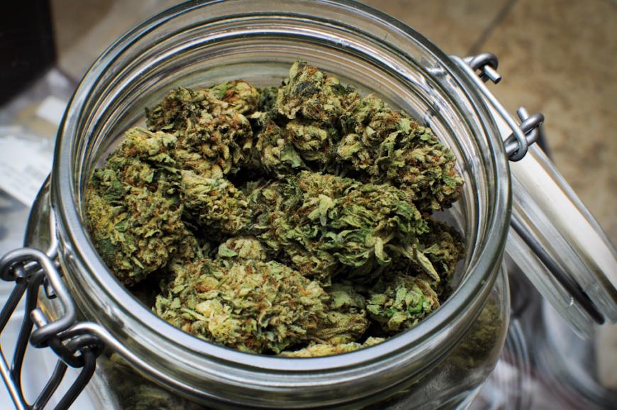 Marijuana in a glass jar