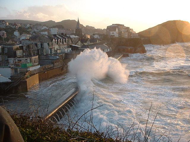 Ocean storm in a small fishing village