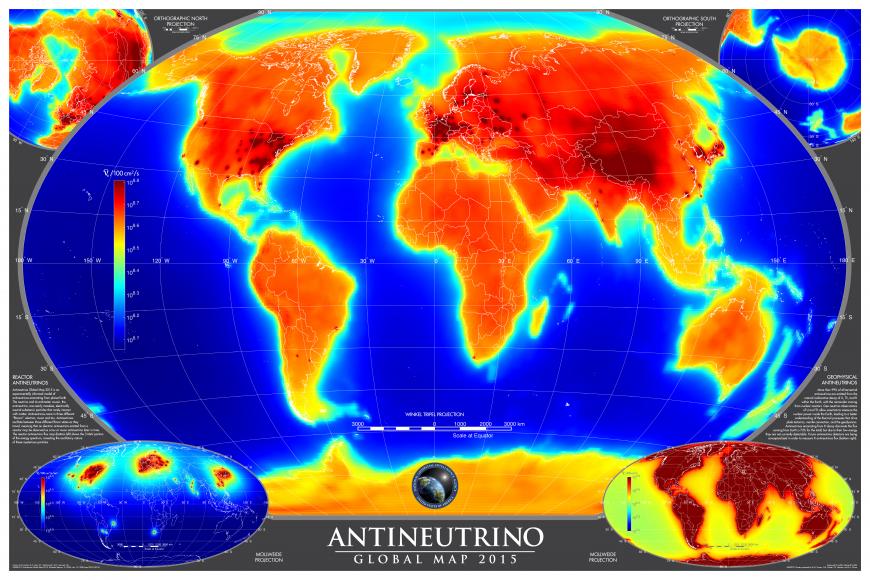 Global map of all the antineutrinos on the Earth&#039;s surface