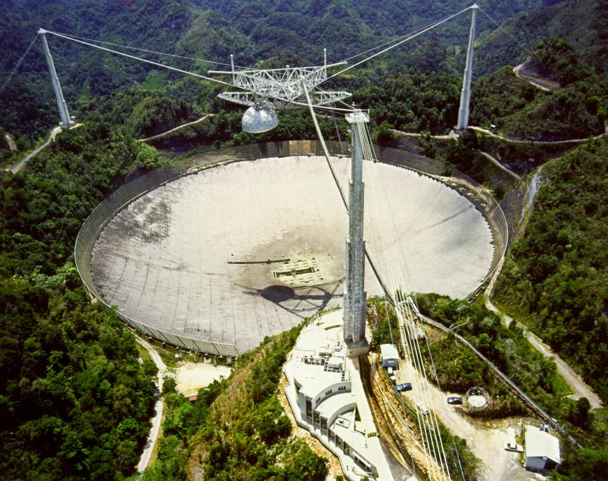 The Arecibo Observatory and radio telescope in Puerto Rico.