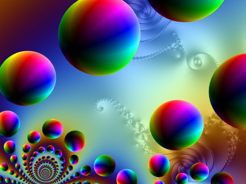Fractal artwork of rainbow colored spheres