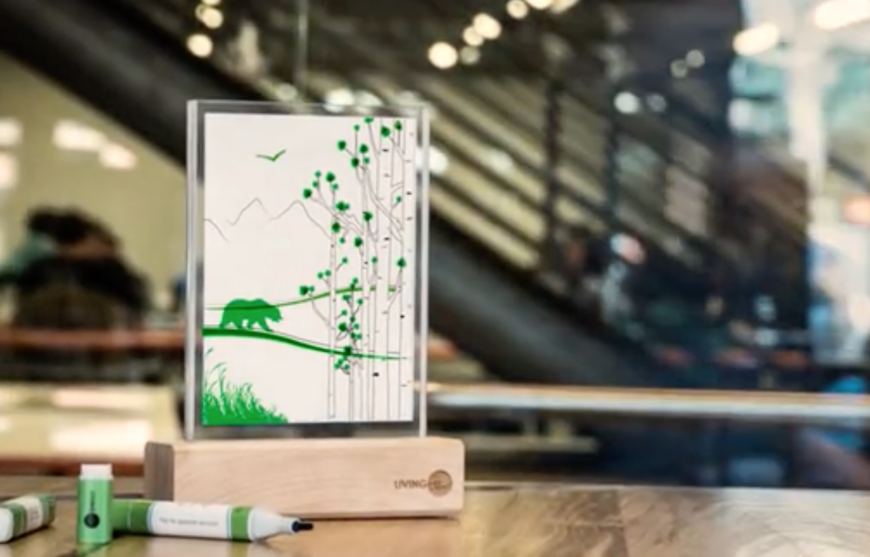 A hand-drawn postcard with black and green Living Ink in a transparent &quot;greenhouse&quot; frame.