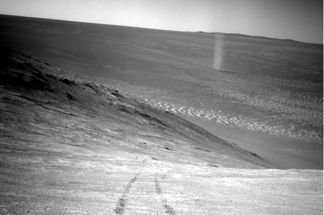 Dust devil on Mars, photographed by Opportunity
