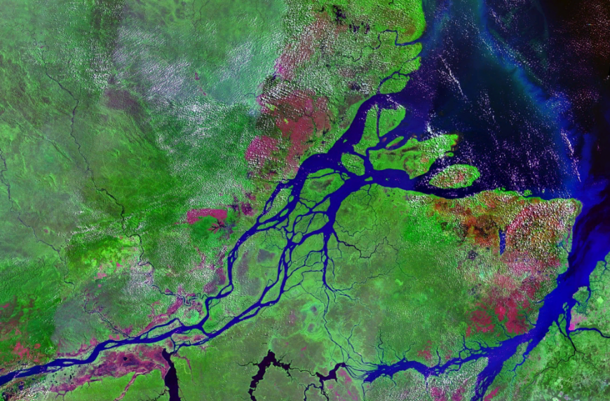 Satellite image of the mouth of the Amazon river