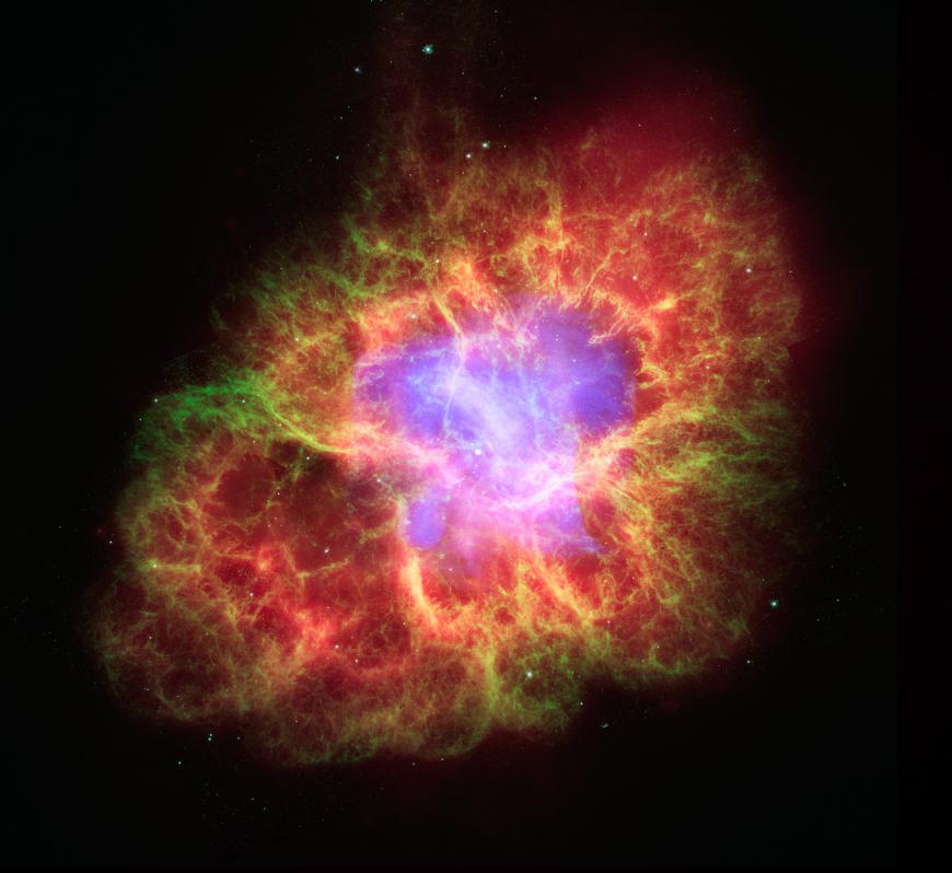 Crab nebula, the remnant of a supernova that occurred in 1054