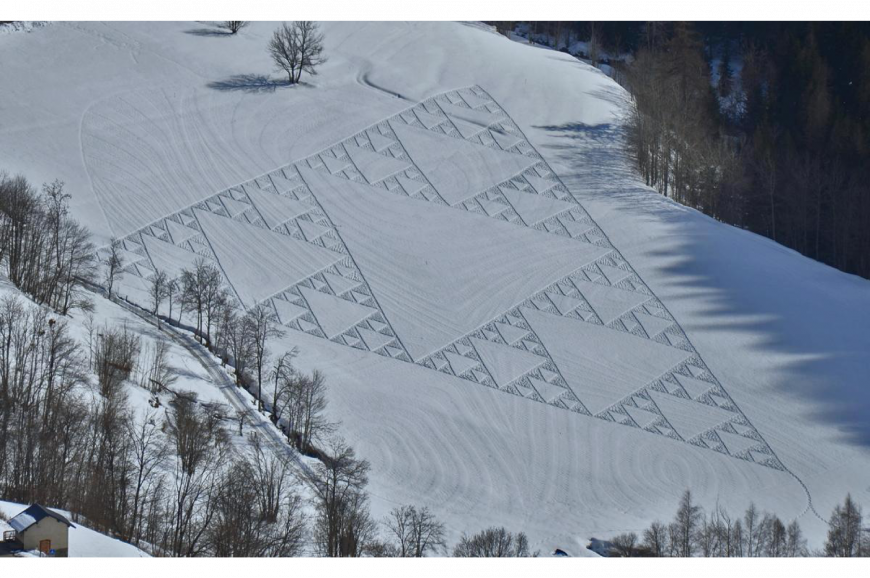 Sierpinski Triangle in the snow on a mountain side