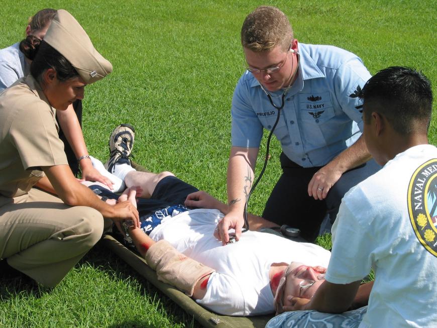 US Navy and paramedics take part in a Mass Casualty Drill