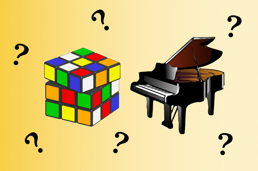 Rubik&#039;s cube and a piano.