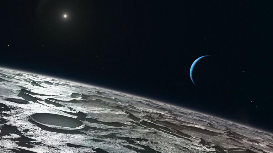 The view of the sun from the surface of Triton (artist&#039;s impression).