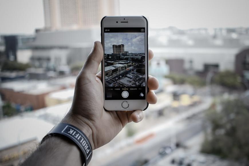 iPhone camera taking photo of cityscape