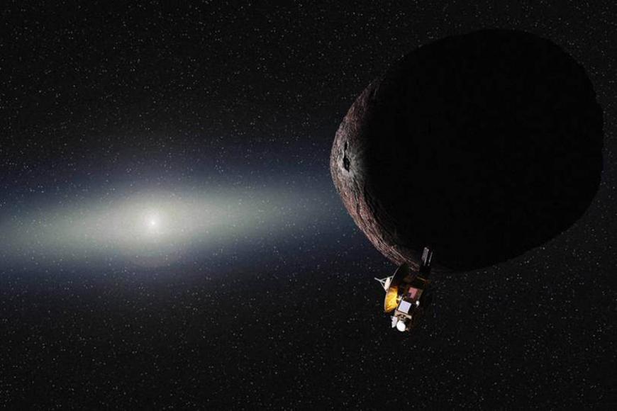 Artist&#039;s impression of New Horizons spacecraft passing Pluto