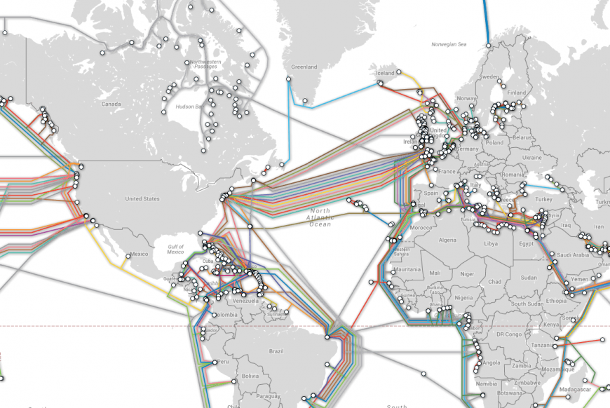 Cables crisscross the oceans carrying your internet info.