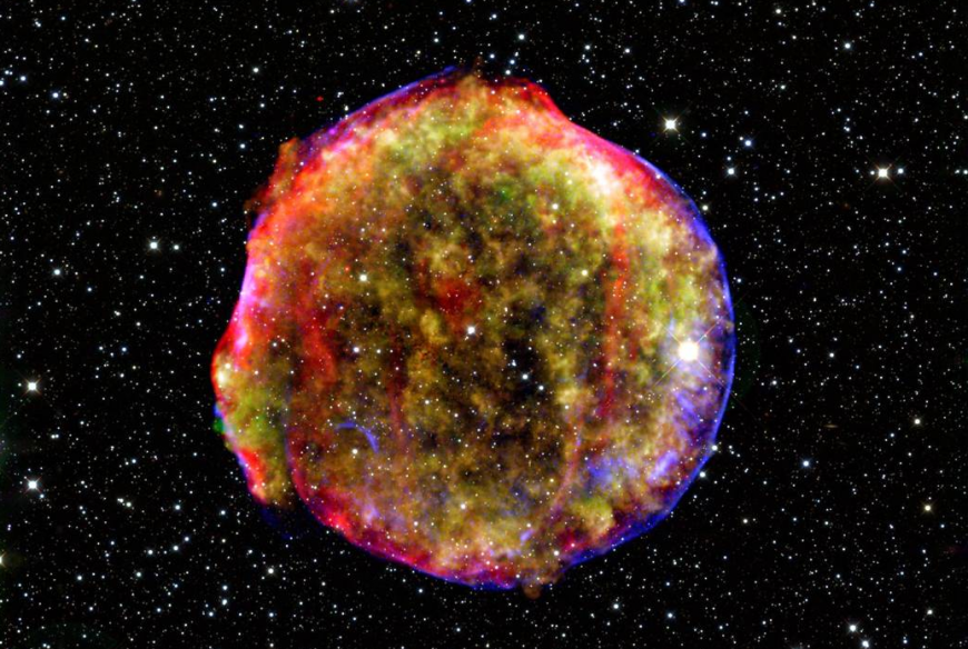 supernova remnant: a ball of brightly colored gases