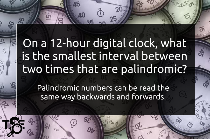 On a 12-hour digital clock, what is the smallest interval between two times that are palindromic?