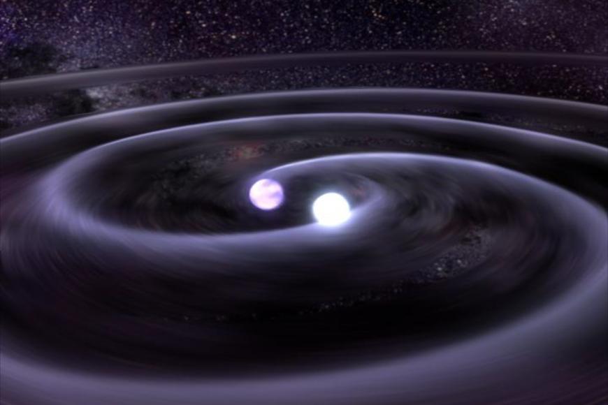two sense white dwarf stars orbit each other as a result of general relativity, releasing gravitational waves