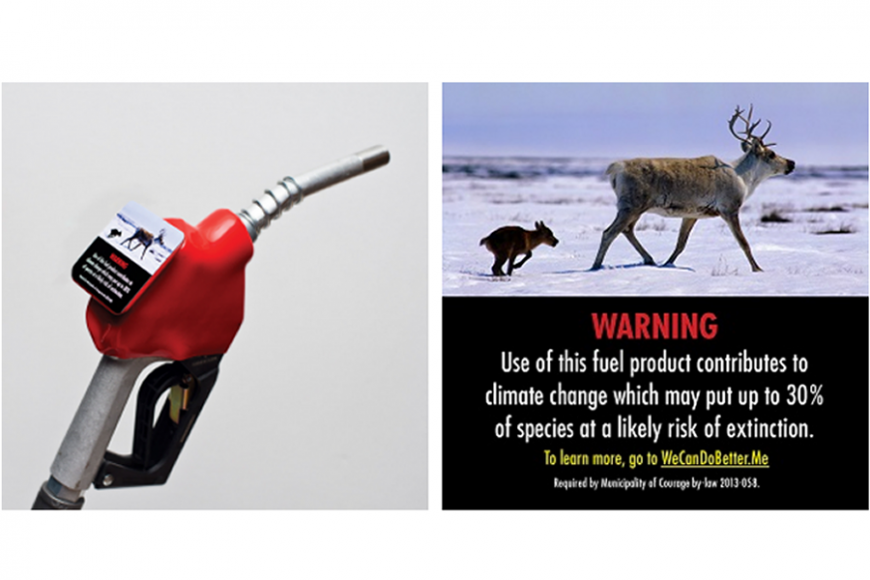 Climate change warning labels for gas pumps in North Vancouver