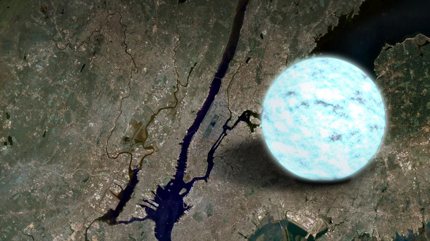 Comparison of the size of a neutron star to Manhattan Island