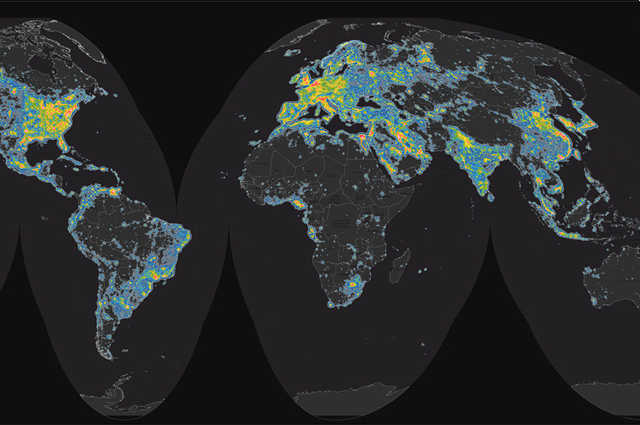 World map of artificial sky brightness