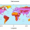 Map showing overlapping geographic ranges of zoonotic diseases carried by wild land mammal hosts from 27 orders.