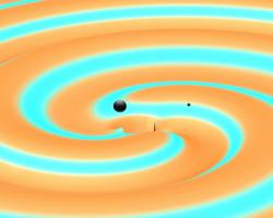 Two black holes, moments before colliding and merging