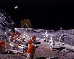 Artist&#039;s concept from 1980s of a lunar colony