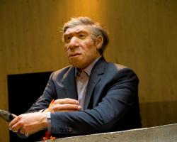 Neanderthal wearing a business suit