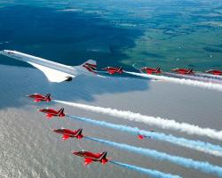 Concorde jet flying in formation.