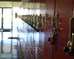 Lockers in a school hallway