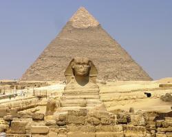 Great Sphinx with a pyramid behind it 