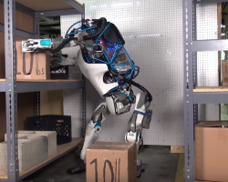 Atlas robot picks up boxes