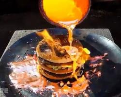 Molten copper being poured over a Big Mac