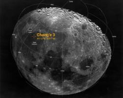 Map of moon with lunar landing location of Chang’e-3 