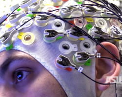 EEG headset detects electrical signals in the brain to control drones