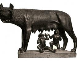 Romulus and Remus, raised by wolves